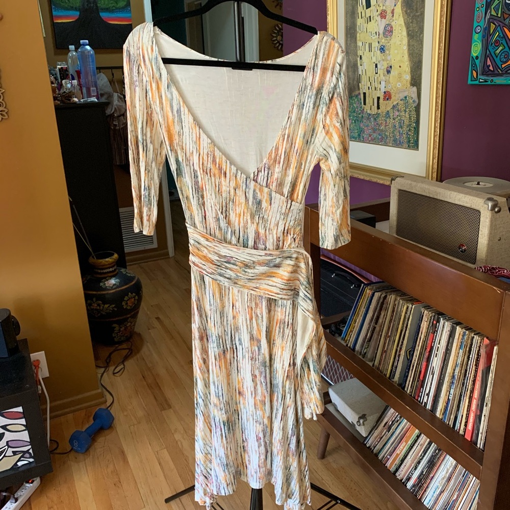 Unique multicolored asymmetrical 3/4 sleeve dress